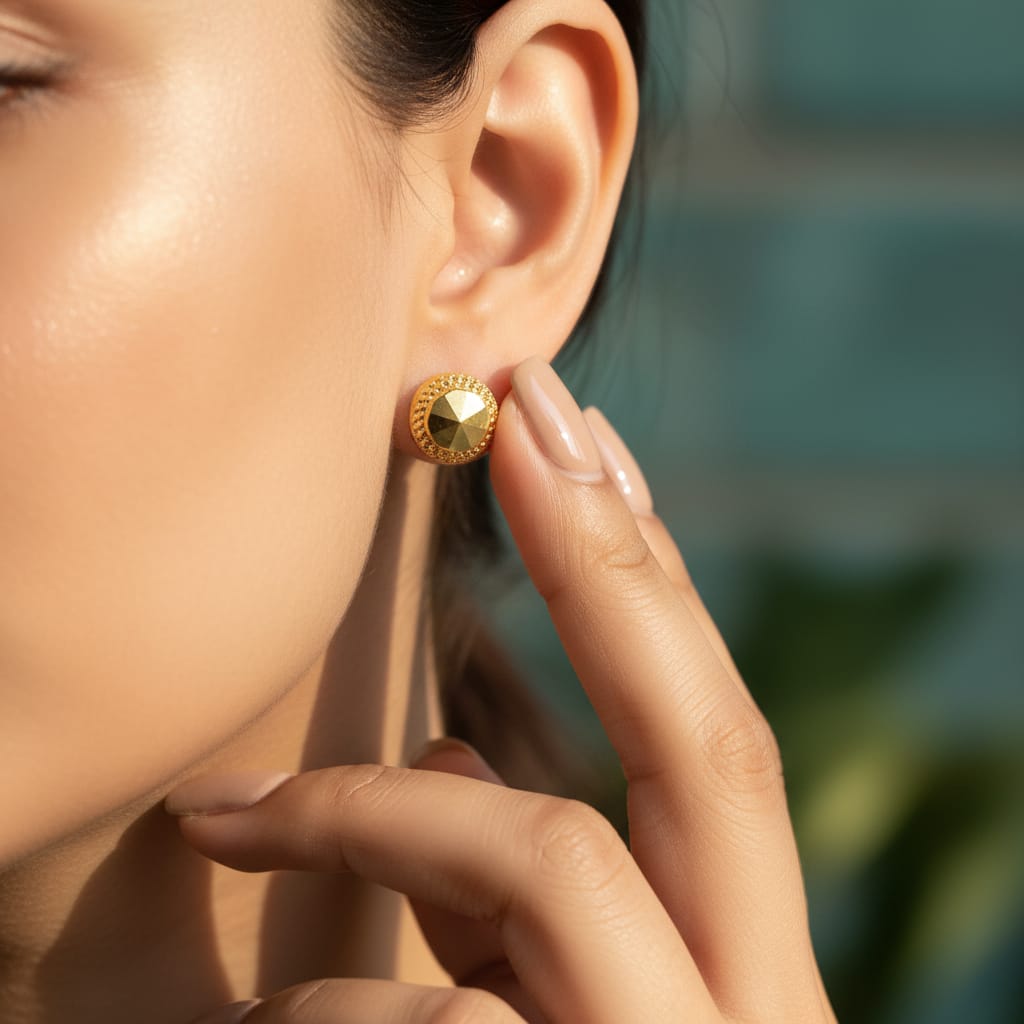 Large Faceted Gold Dome Stud Earrings