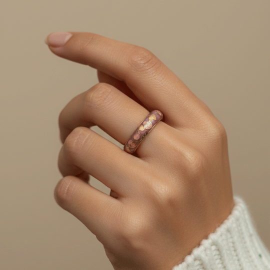 Lavender Enamel Gold Heart Open Band Ring