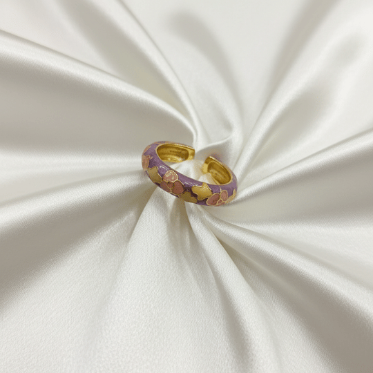 Lavender Enamel Gold Heart Open Band Ring