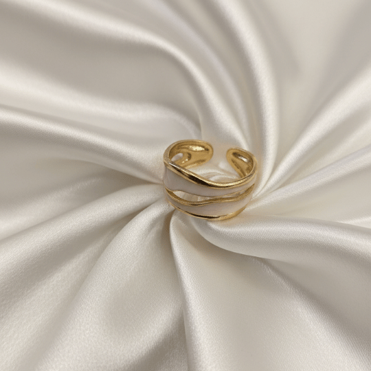 White Enamel Double Wave Open Band Ring