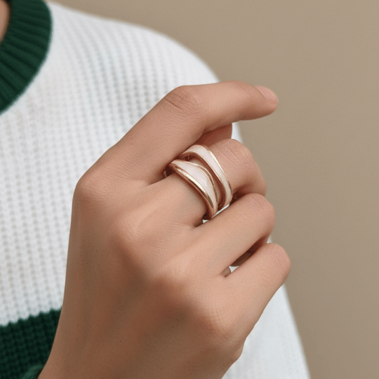 White Enamel Double Wave Open Band Ring