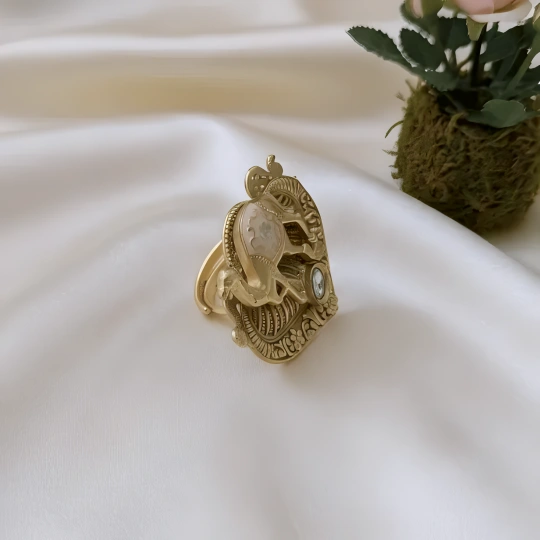 Rajwadi Sculpted Camel Ring on Ornate Heart Base with Crystal Stone