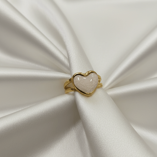 Western Style White Heart Enamel Ring