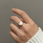 Western Style White Heart Enamel Ring