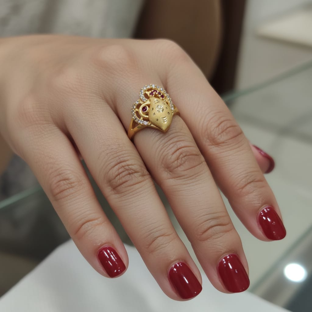 Micro Gold Plated Ganesh Face Ring with CZ Stones
