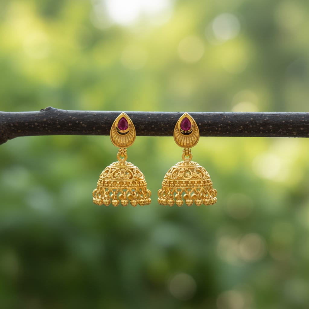 Micro Gold Plated Ruby Teardrop Jhumka