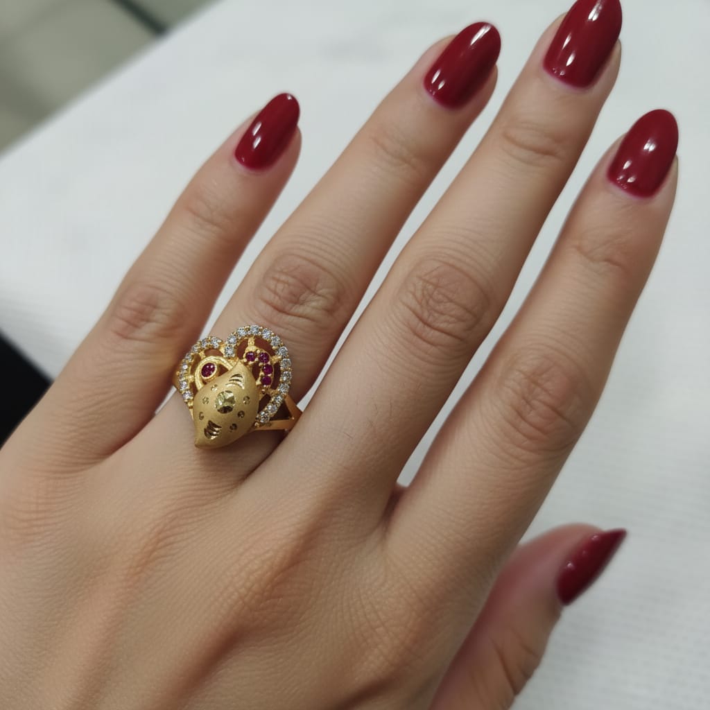 Micro Gold Plated Ganesh Face Ring with CZ Stones