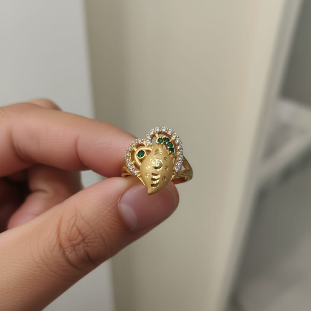 Micro Gold Plated Ganesh Face Ring with CZ Stones