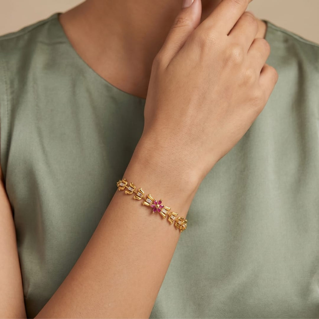 Micro Gold Forming CZ Snowflake Flower Bracelet