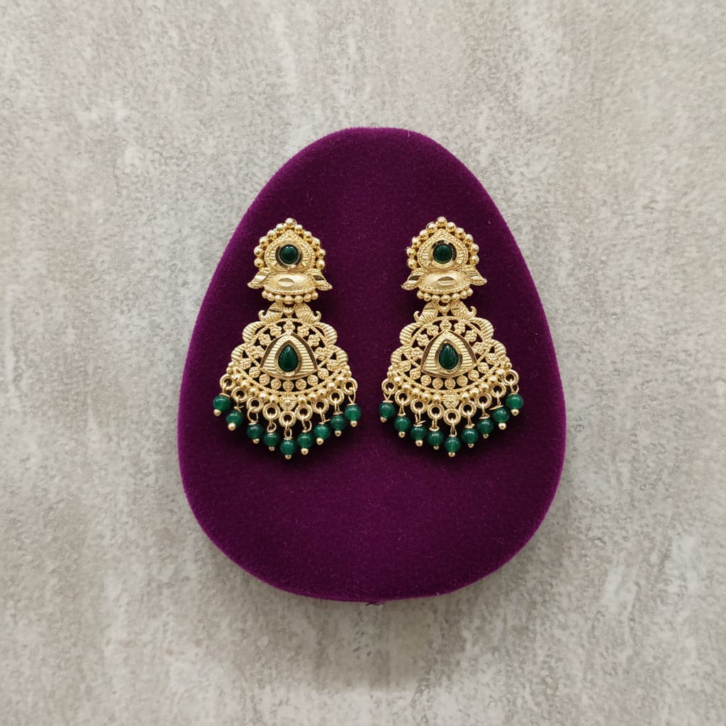 Emerald Paan Chandbali Earrings