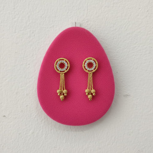 Concentric Circle CZ Gold Bead Chain Tassel Earrings