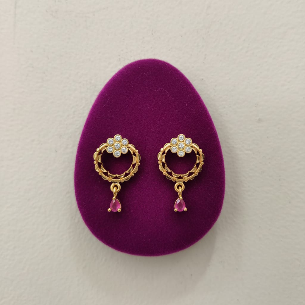 CZ Flower Rope Circle Ruby Teardrop Drop Earrings