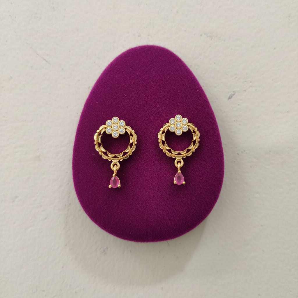 CZ Flower Rope Circle Ruby Teardrop Drop Earrings