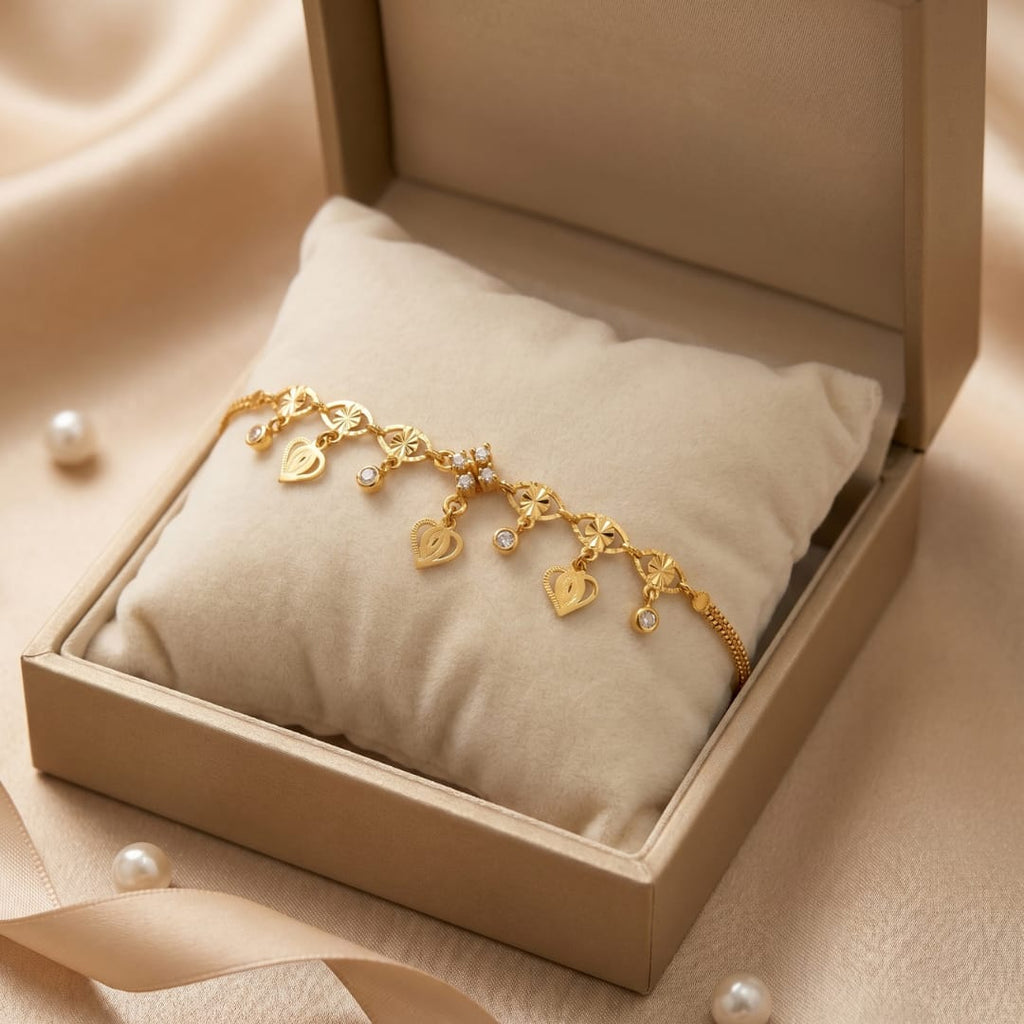Micro Gold Forming Etched Heart Link Bracelet