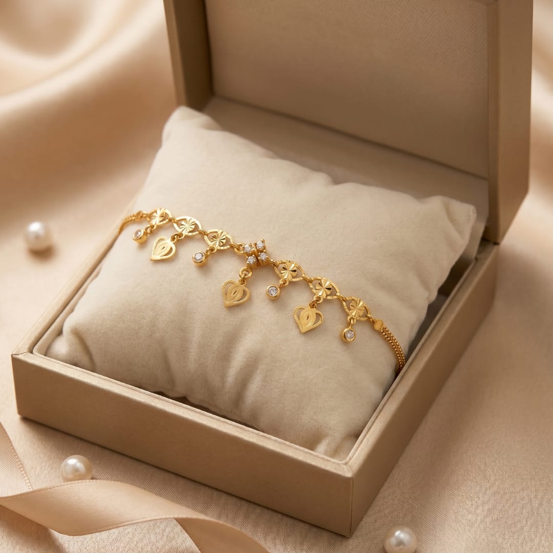 Micro Gold Forming Etched Heart Link Bracelet