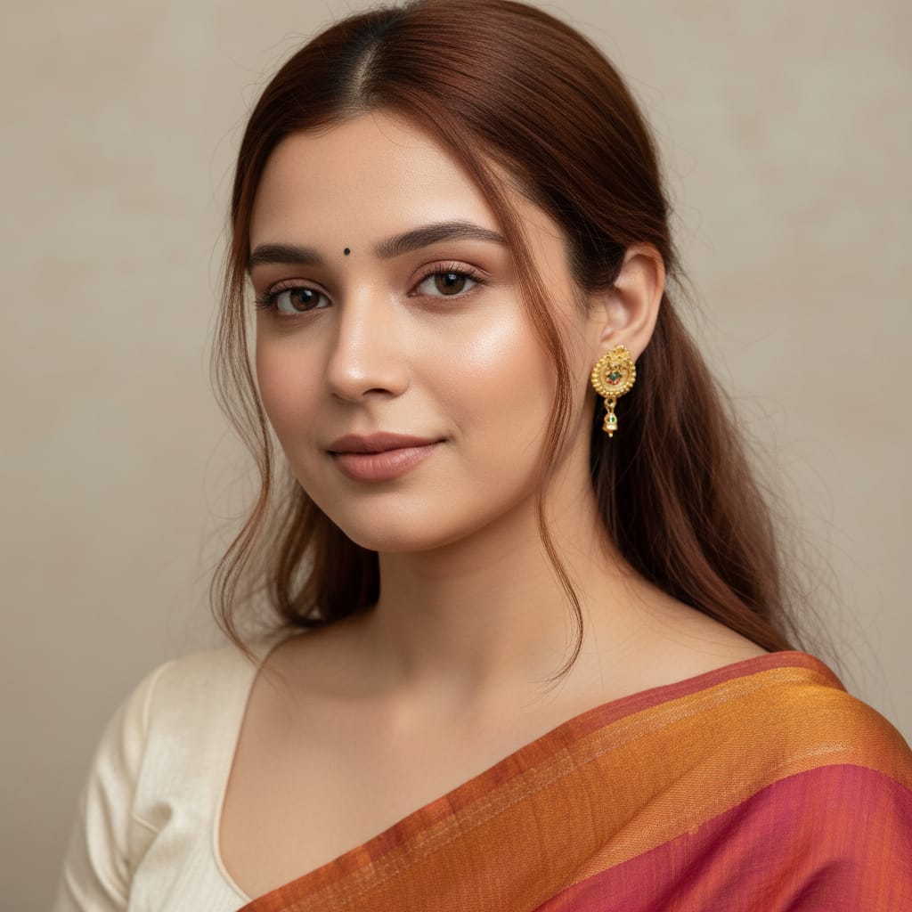 Floral Top Round Disc Meenakari Bell Drop Earrings