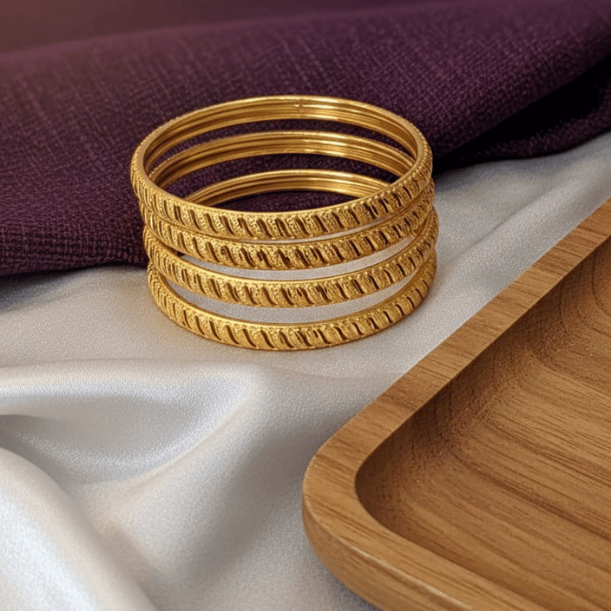 One Gram Gold Ruby Filigree Leaf Bangles
