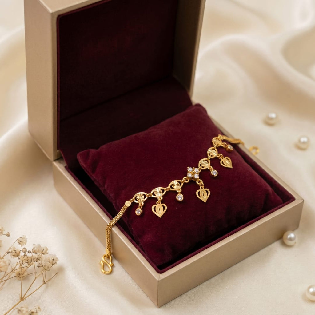 Micro Gold Forming Etched Heart Link Bracelet