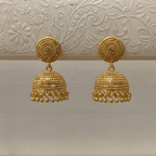 Micro Gold Plated Spiral Rope Jhumka Earrings with Gold Bead Drops