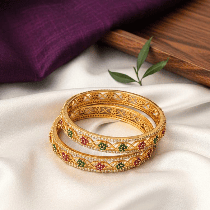 One Gram Gold Bangles with cz stones