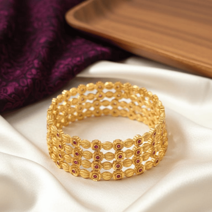 One Gram Gold 4-Row Beaded Lattice Bangles
