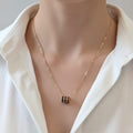 Anti-Tarnish Gold Triple Ring Barrel Pendant Chain
