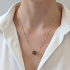 Anti-Tarnish Gold Triple Ring Barrel Pendant Chain