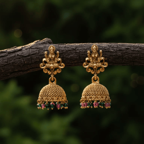 Antique Gold Lakshmi Temple Jhumka Earrings