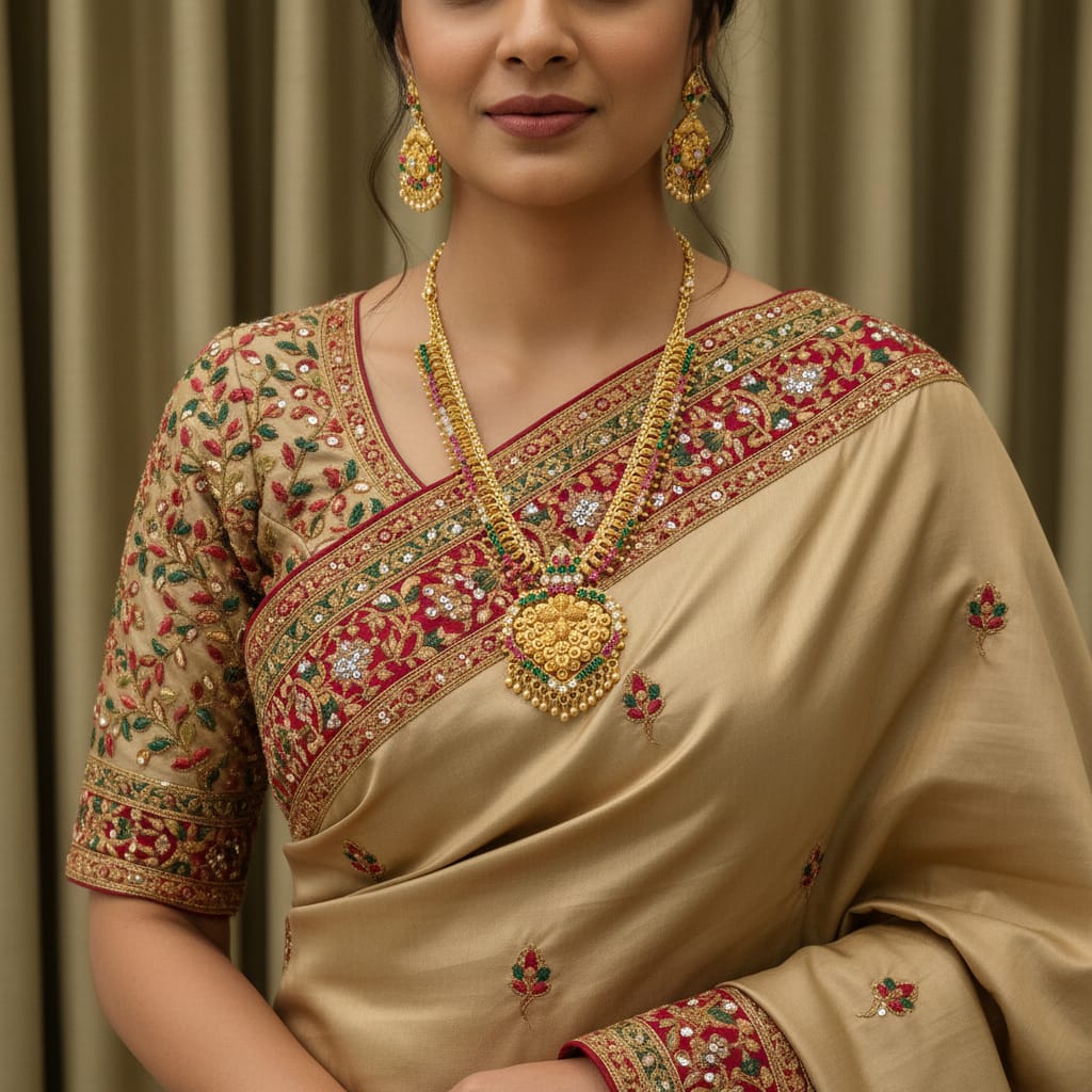 Antique Gold Peacock Long Haaram Chain Set