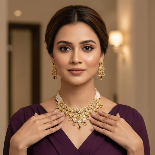 Antique Gold Polki Rajwadi Necklace Set