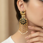 Antique Gold Swan Chandbali Earrings with Floral Disc