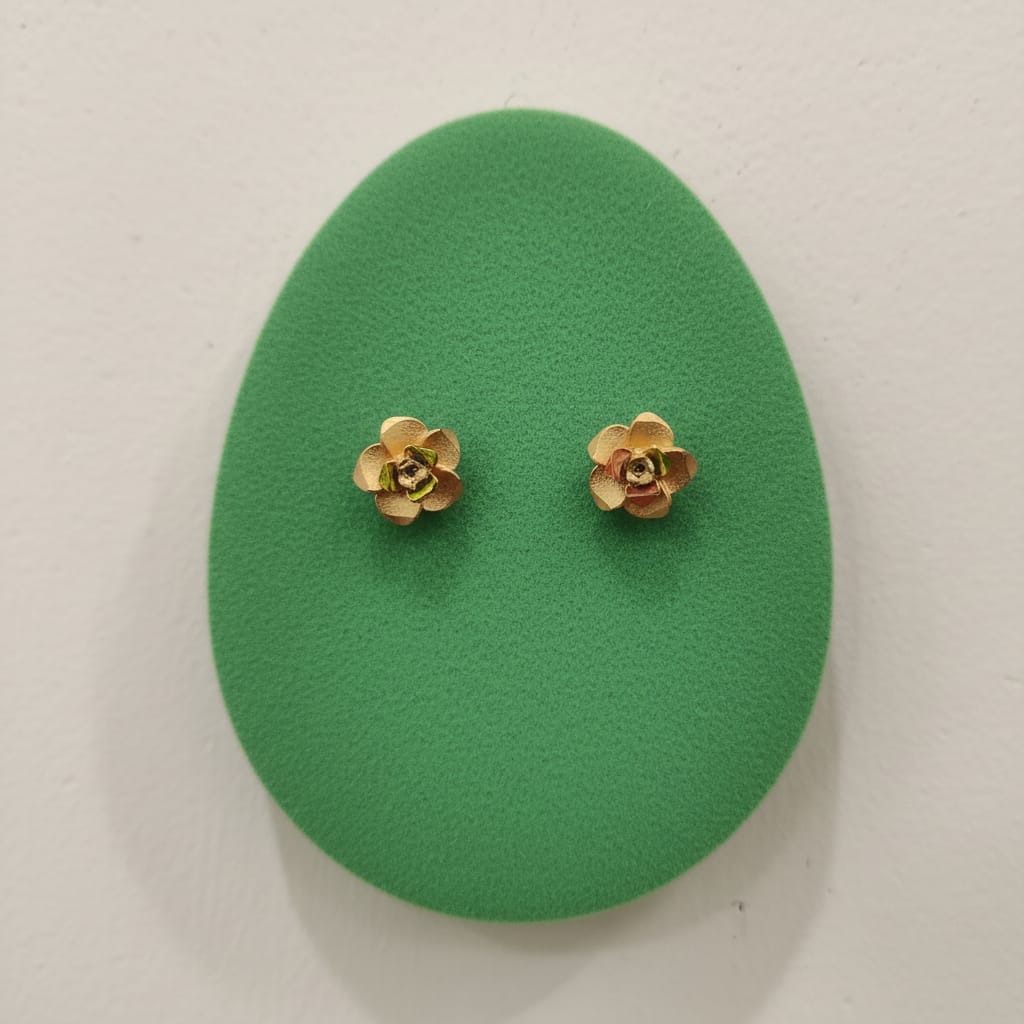 Tri-Tone Camellia Gold Stud Earrings