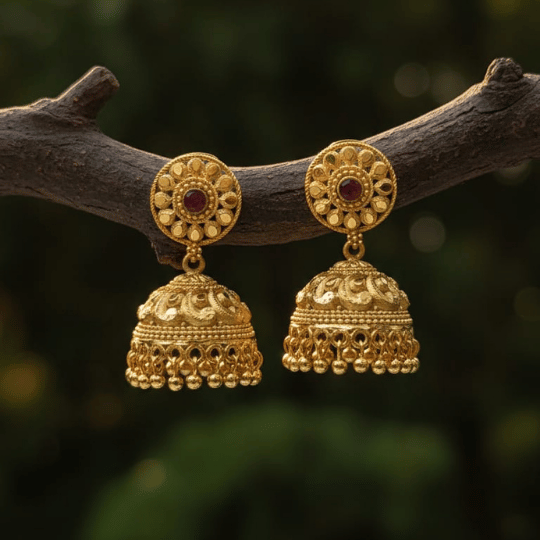 Micro Gold Plated Antique Jhumka Earrings
