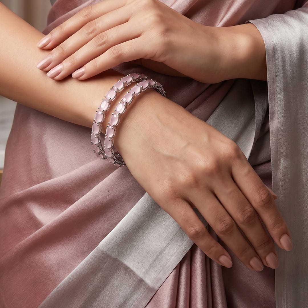 Baby Pink Oval Stone Bangles