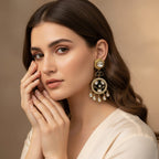 Black Meenakari Kundan Chandbali Earrings