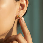Black Stone Granulation Dome Gold Stud Earrings