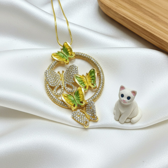 CZ Butterfly Chain Pendant Set with Earrings