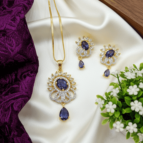 CZ Chain Pendant with Earrings