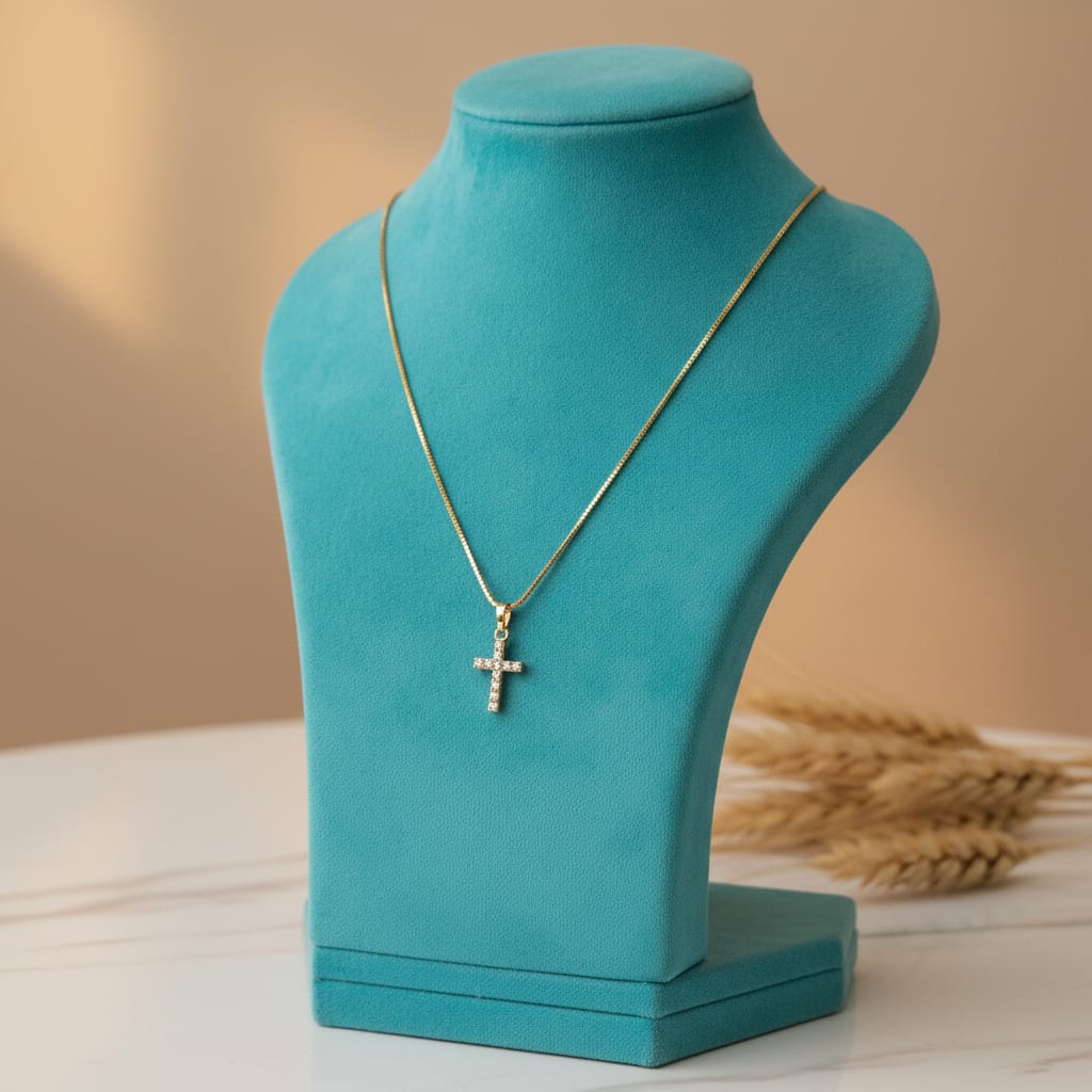 CZ Cross Pendant Micro Gold Chain