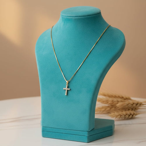 CZ Cross Pendant Micro Gold Chain