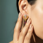 CZ Flower Ruby Teardrop Drop Earrings