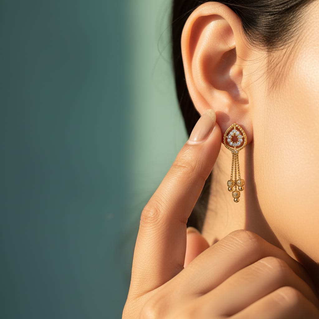 CZ Gold Bead Chain Tassel Earrings