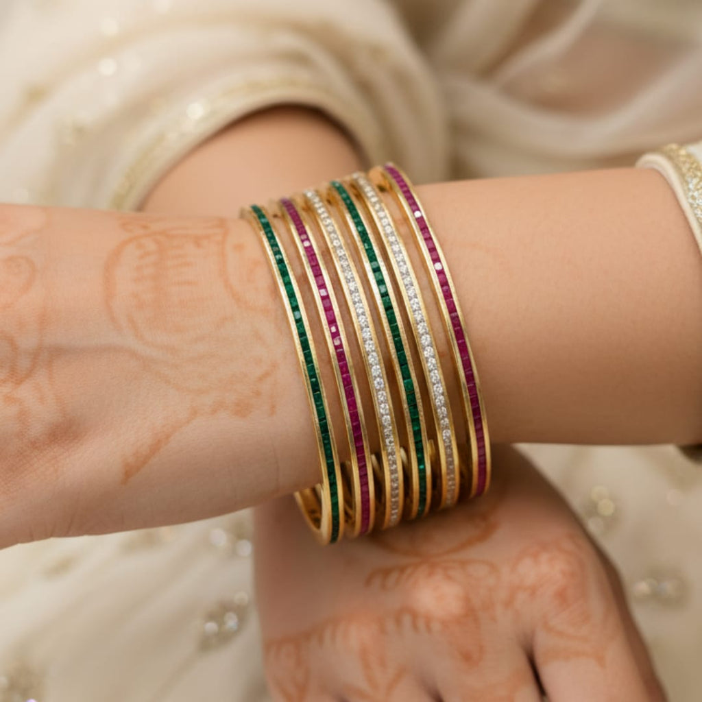 CZ Gold Finish Slim Channel Bangles 