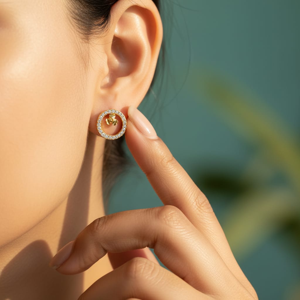 CZ Pavé Circle Stud Earrings with Gold Flower Centre