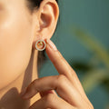 CZ Pavé Circle Stud Earrings with Gold Flower Centre