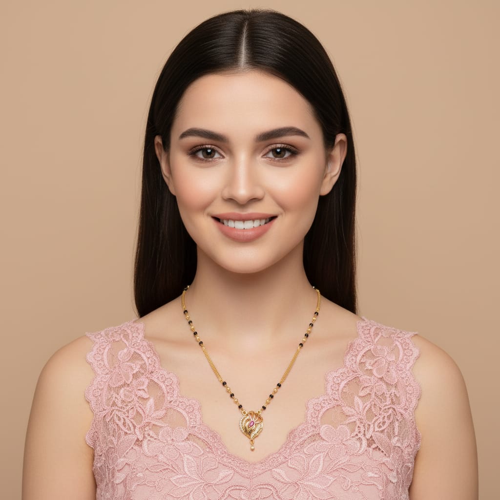  CZ Peacock Feather Ruby Mangalsutra 