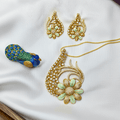 CZ Peacock Floral Chain Pendant Set with Earrings
