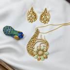 CZ Peacock Floral Chain Pendant Set with Earrings