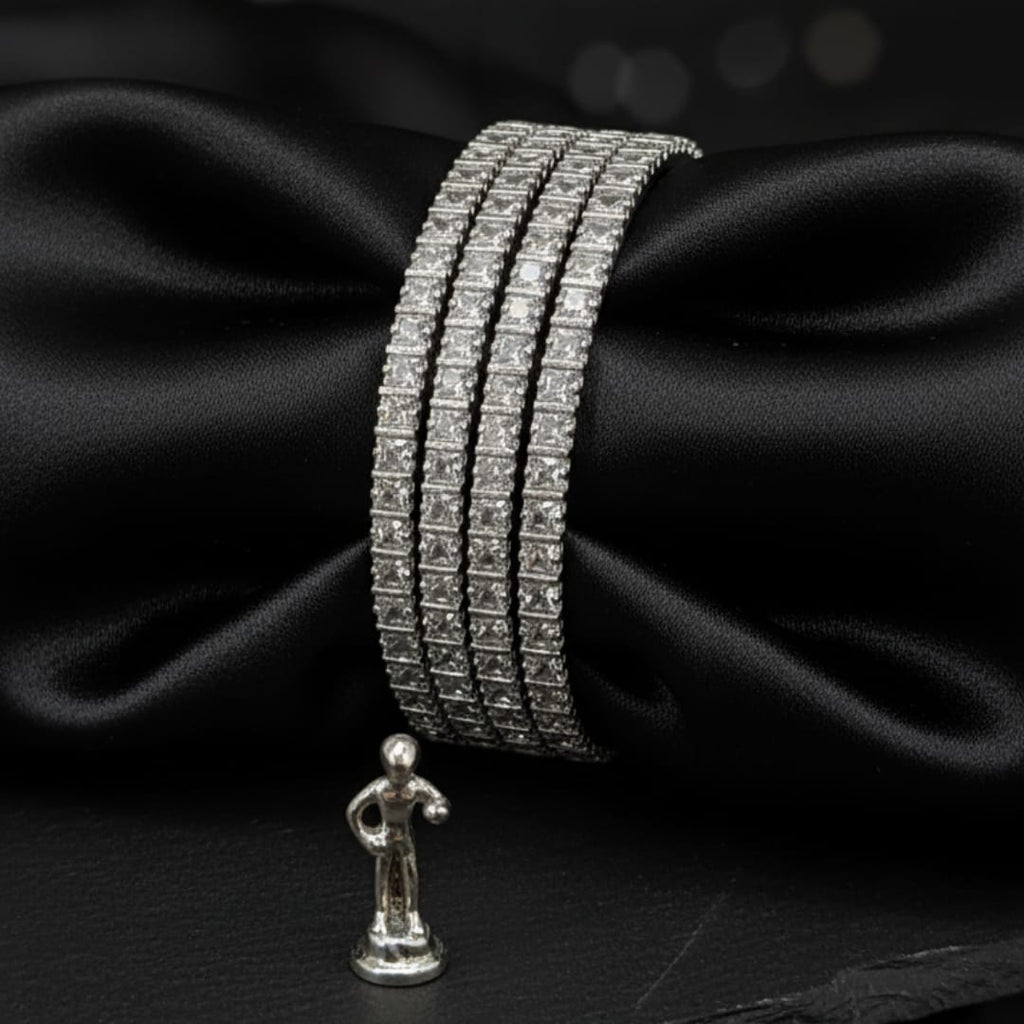 CZ Rhodium All White Bangles Set