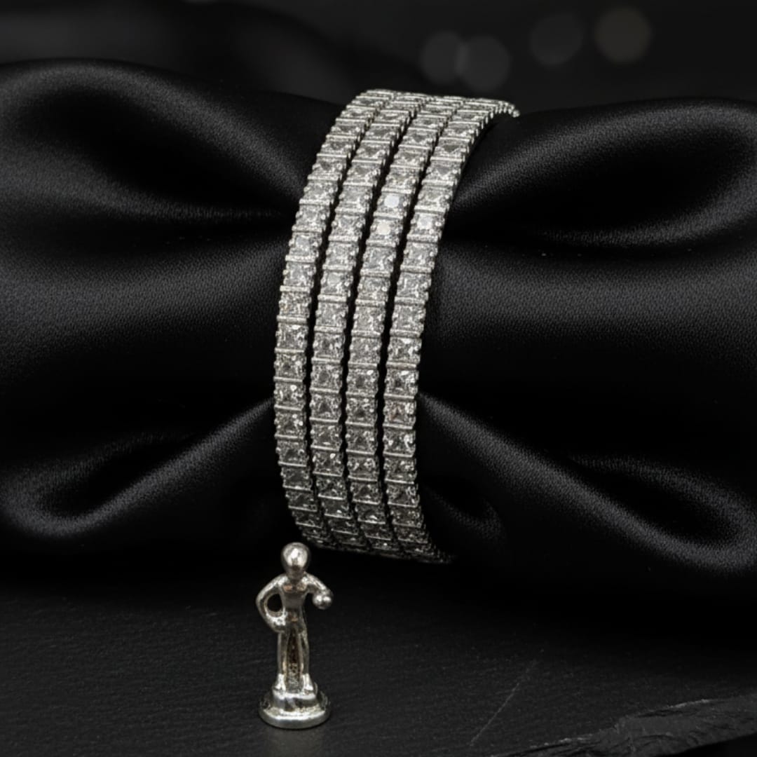 CZ Rhodium All White Bangles Set